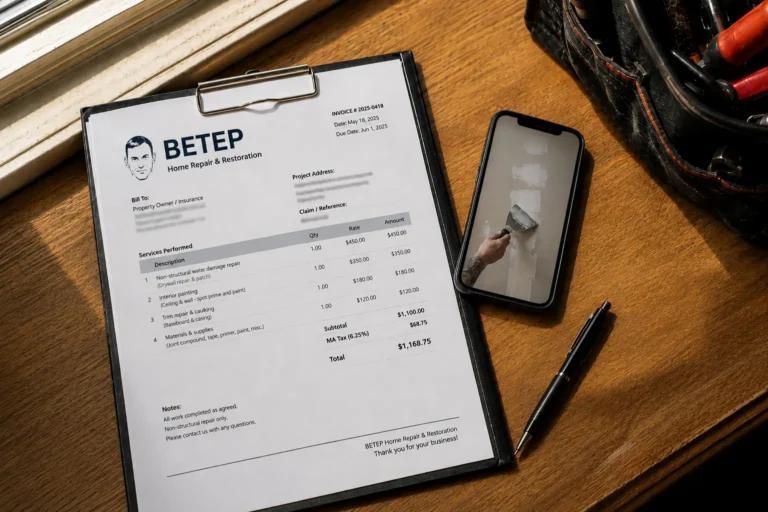 BETEP written home repair estimate with documented scope and pricing